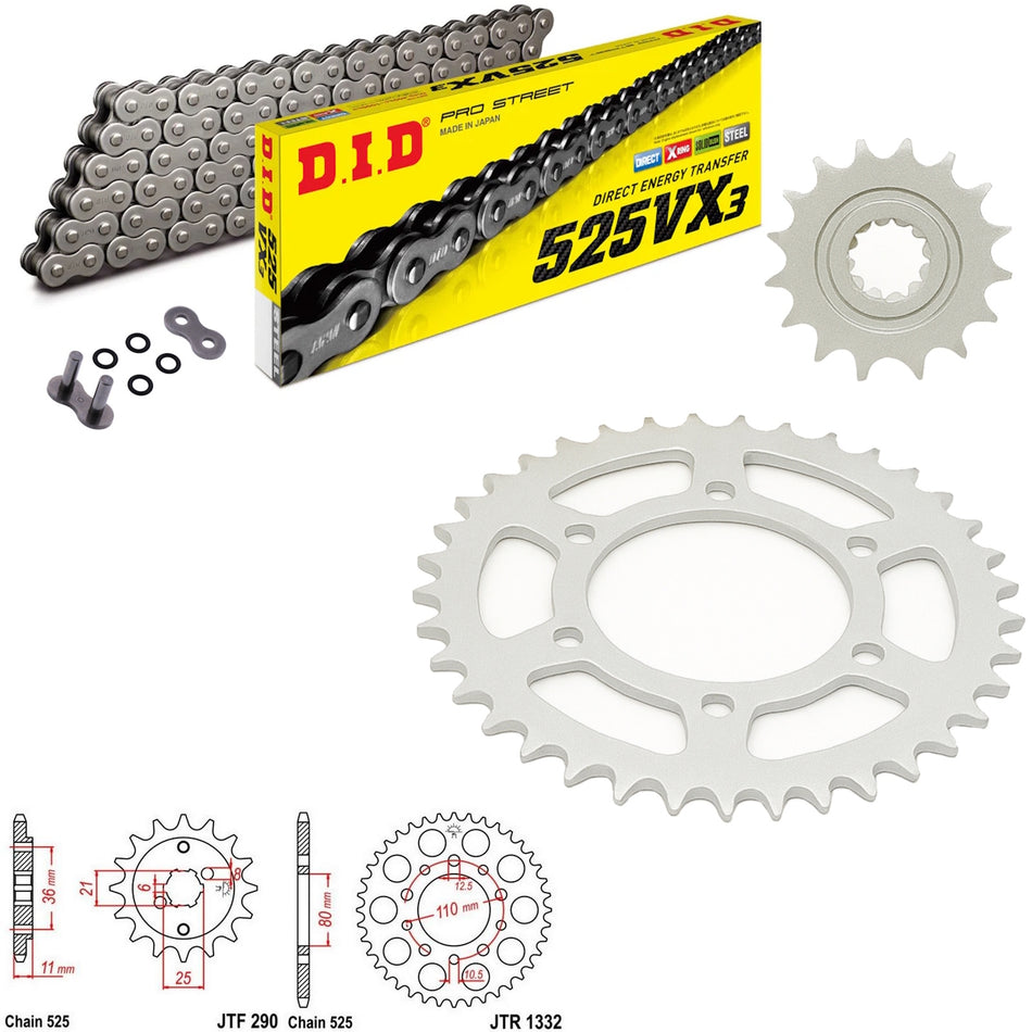 DID VX3 525x106 Chain with JTF290.15 & JTR1332.36 Sprocket Kit