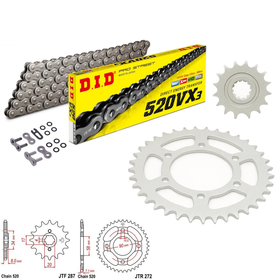 DID VX3 520x104 Chain with JTF287.14 & JTR272.31 Sprocket Kit