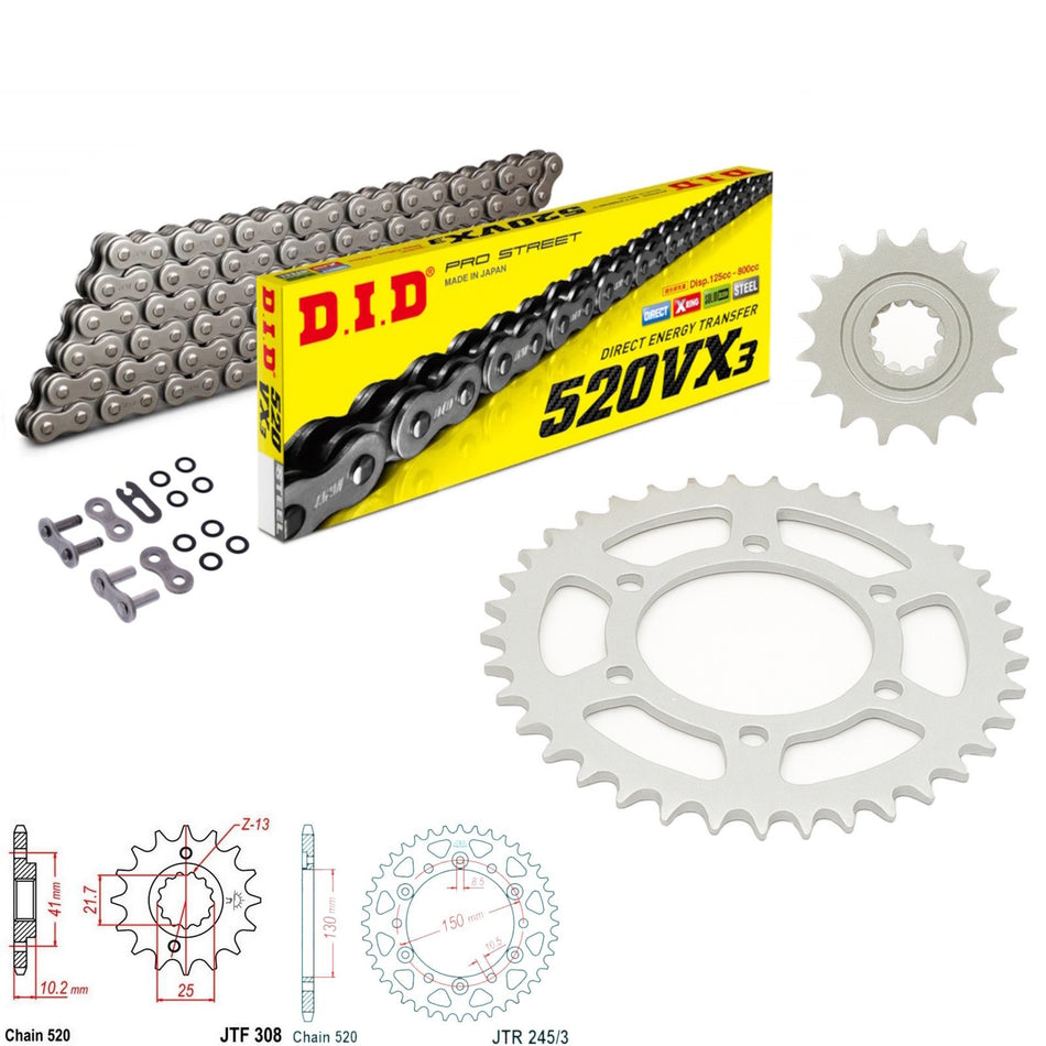DID VX3 520x110 Chain with JTF308.15 & JTR245/3.47 Sprocket Kit