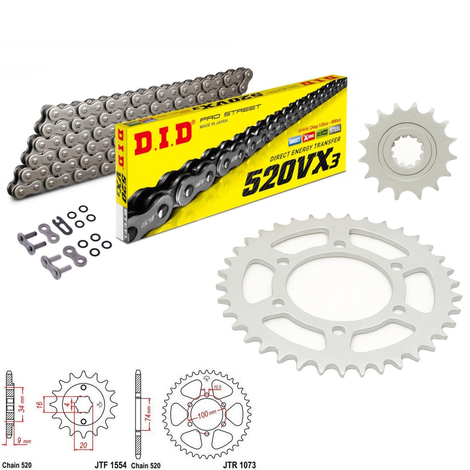 DID VX3 520x116 Chain with JTF1554.14 & JTR1073.46 Sprocket Kit