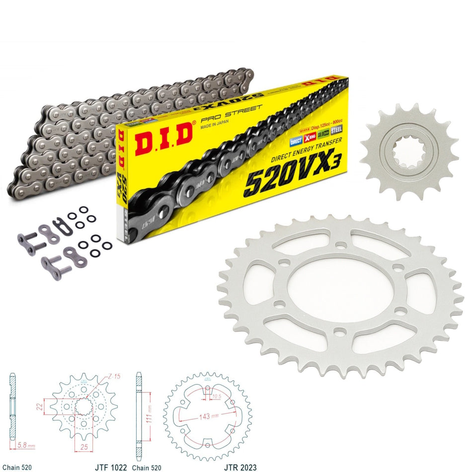 DID VX3 520x104 Chain with JTF1022.15 & JTR2023.42 Sprocket Kit