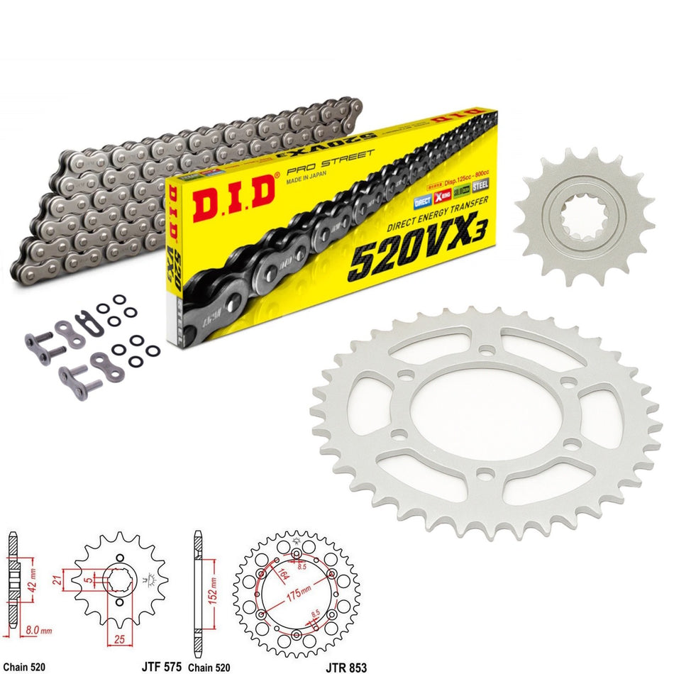 DID VX3 520x116 Chain with JTF575.14 & JTR853.50 Sprocket Kit