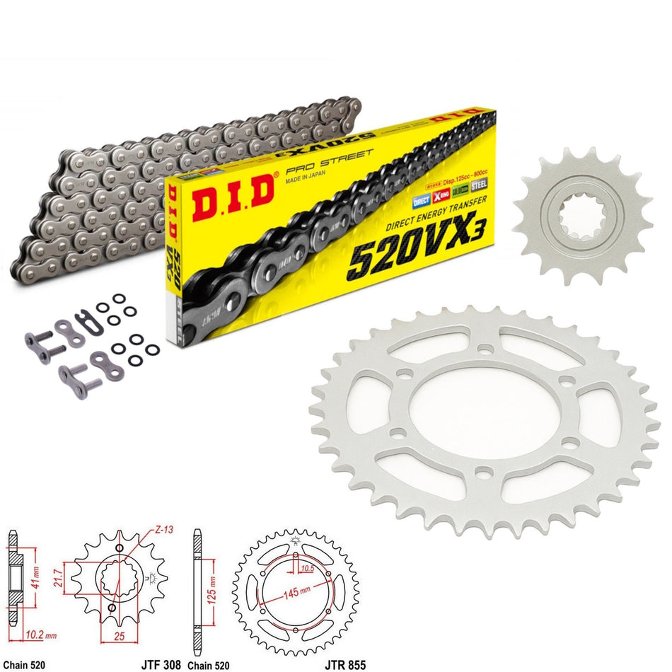 DID VX3 520x112 Chain with JTF308.15 & JTR855.47 Sprocket Kit