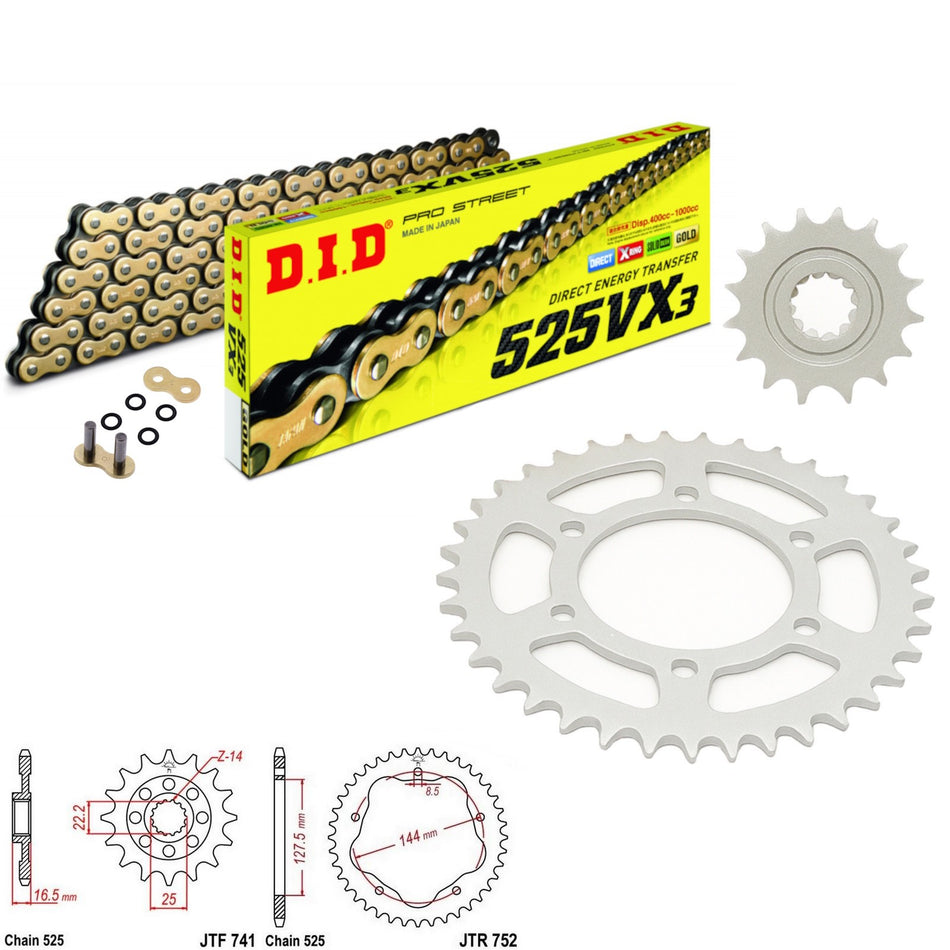 DID VX3 525x094 Gold Chain with JTF741.15 & JTA750B & JTR752.36 Sprocket Kit