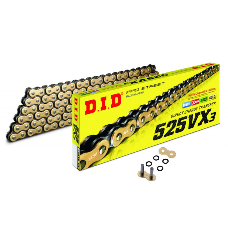 DID 525VX3 G&B x 112 (ZJ) Gold & Black X-Ring Heavy Duty Chain