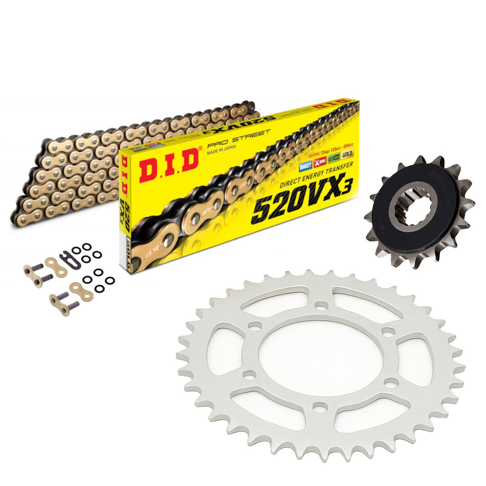 DID VX3 520x102 Gold Chain with JTF512.15RB & JTR487.38 Sprocket Kit