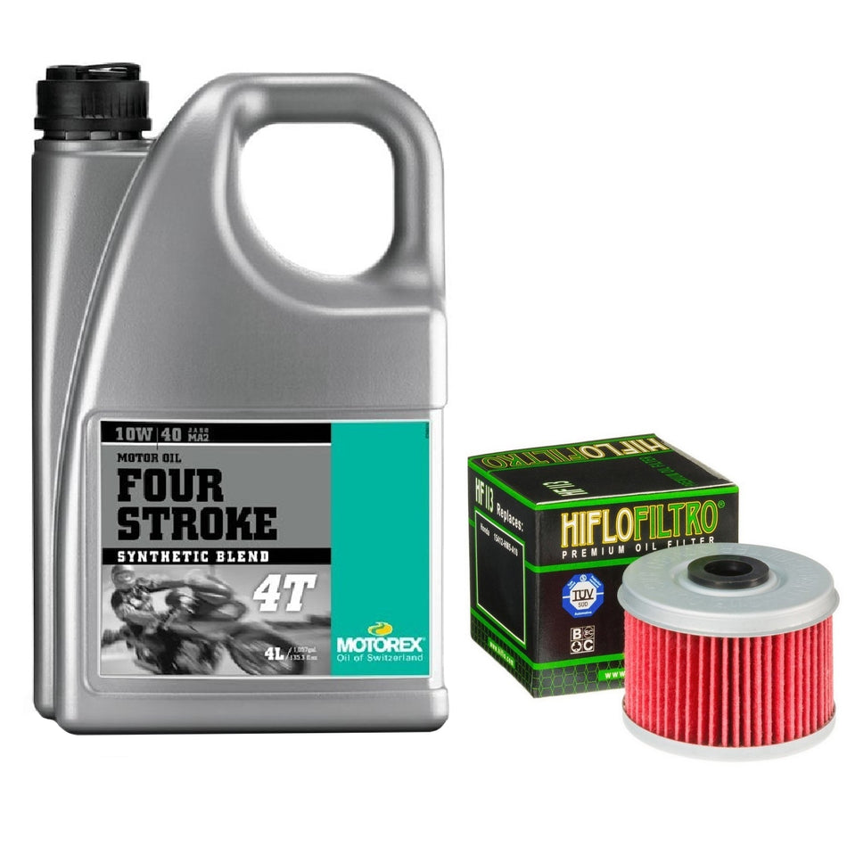 Motorex Four Stroke 10w40 4L Oil & HF113 Oil Filter Kit