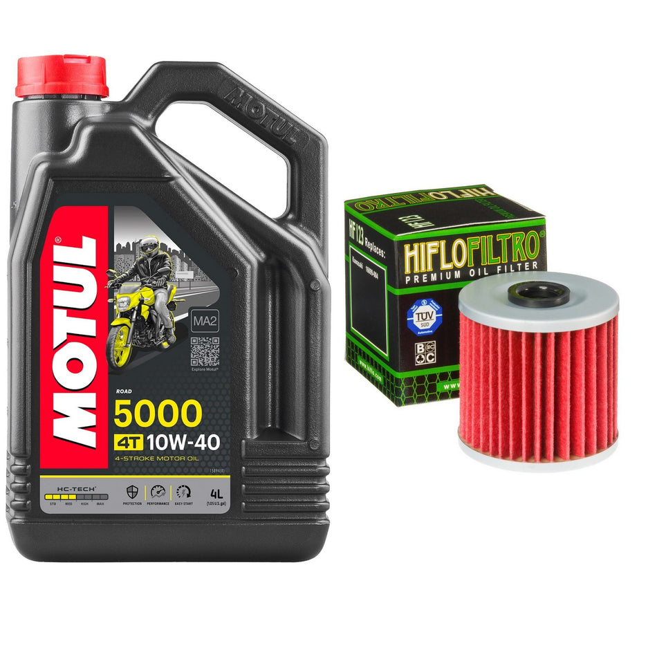 Motul 5000 10w40 4L Oil & HF123 Oil Filter Kit