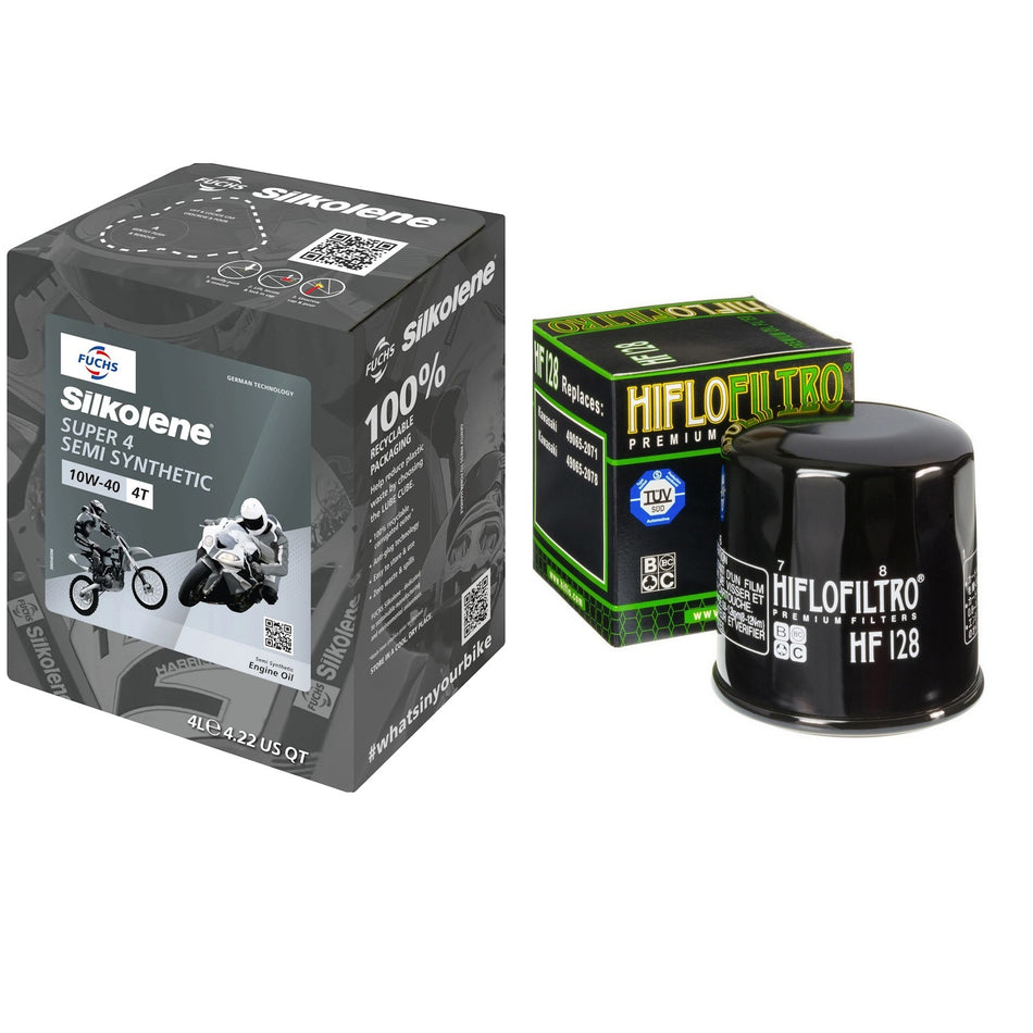 Silkolene Super4 10w40 4L Oil & HF128 Oil Filter Kit