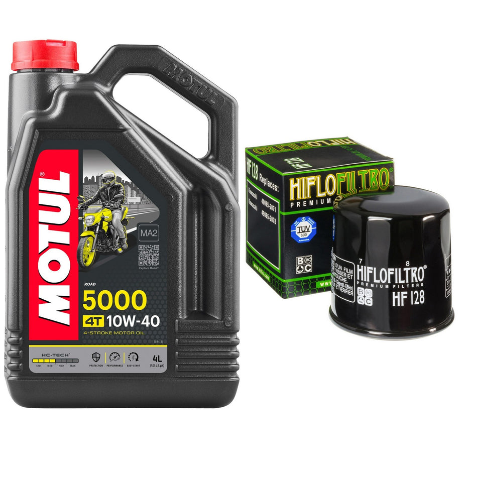 Motul 5000 10w40 4L Oil & HF128 Oil Filter Kit
