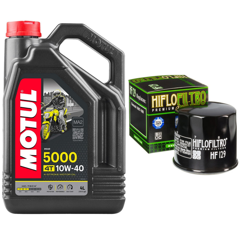 Motul 5000 10w40 4L Oil & HF129 Oil Filter Kit