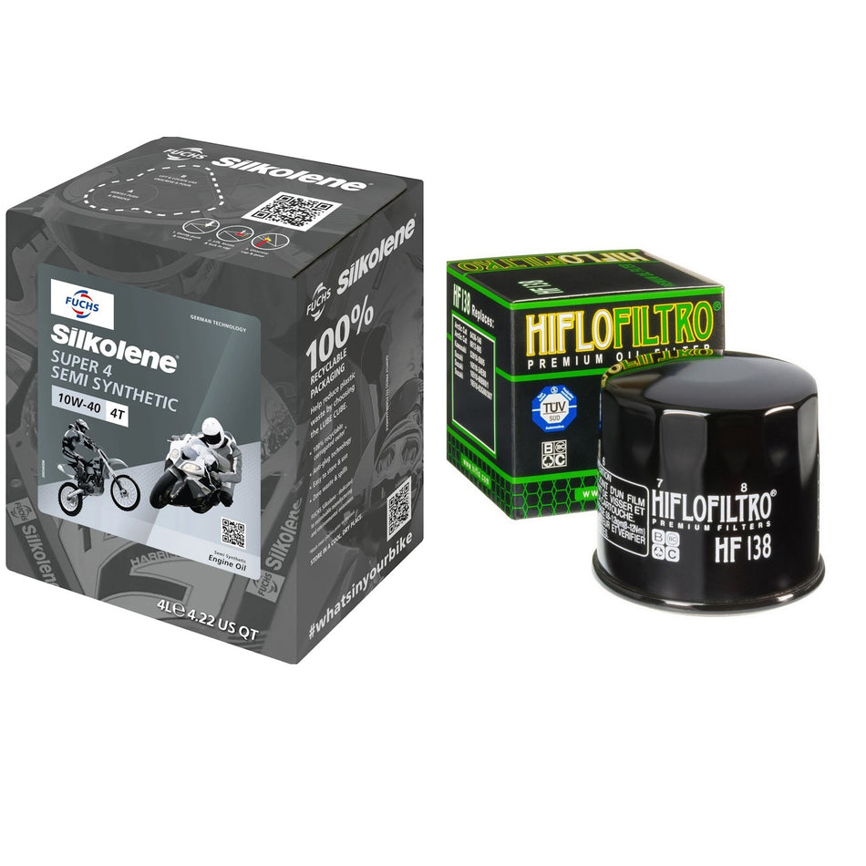 Silkolene Super4 10w40 4L Oil & HF138 Oil Filter Kit