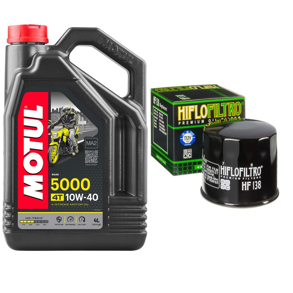 Motul 5000 10w40 4L Oil & HF138 Oil Filter Kit
