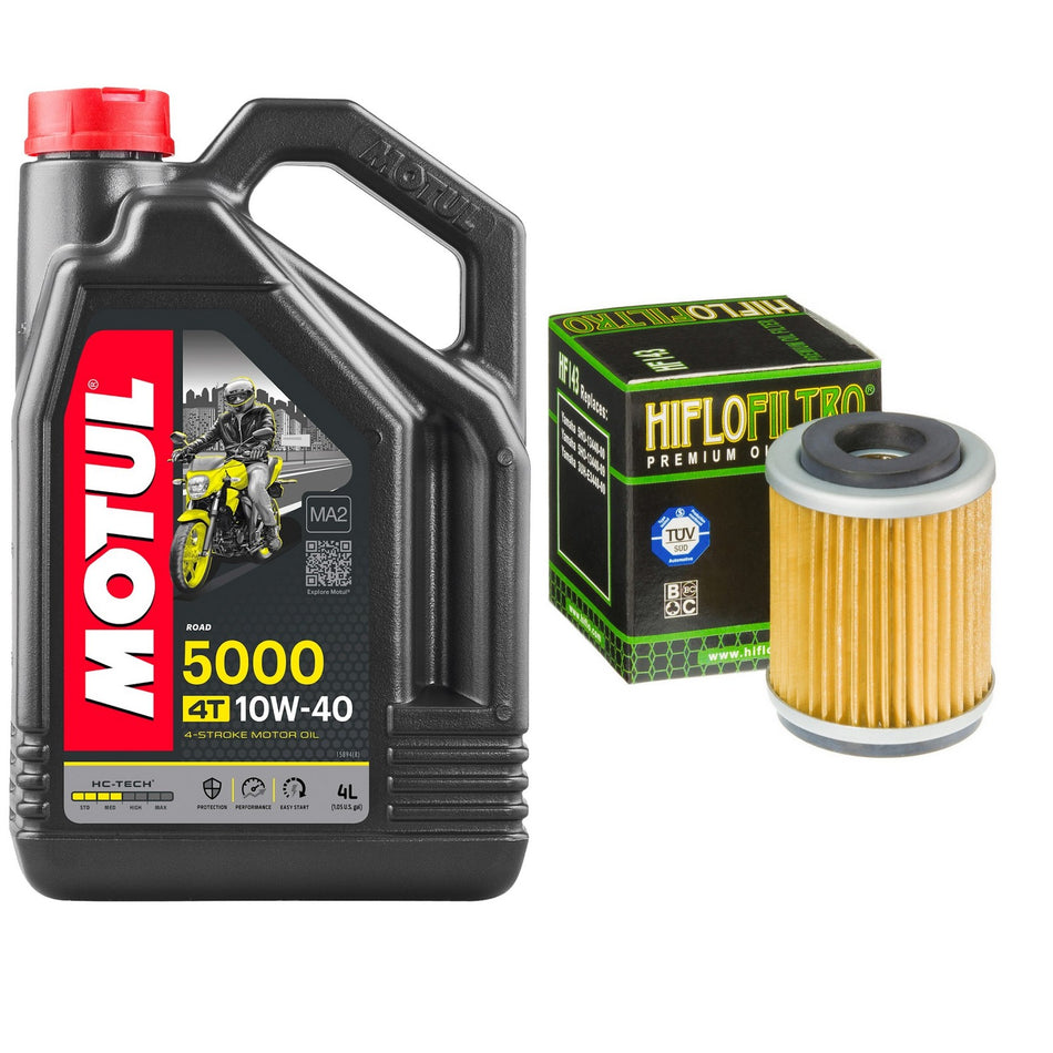 Motul 5000 10w40 4L Oil & HF143 Oil Filter Kit
