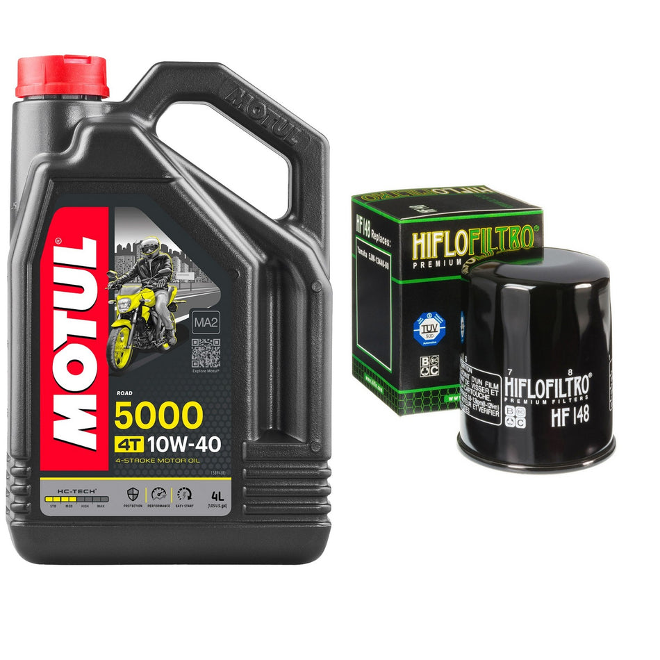 Motul 5000 10w40 4L Oil & HF148 Oil Filter Kit