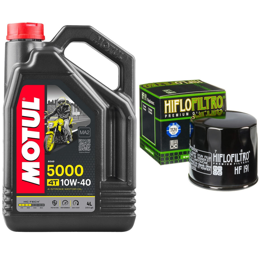 Motul 5000 10w40 4L Oil & HF191 Oil Filter Kit