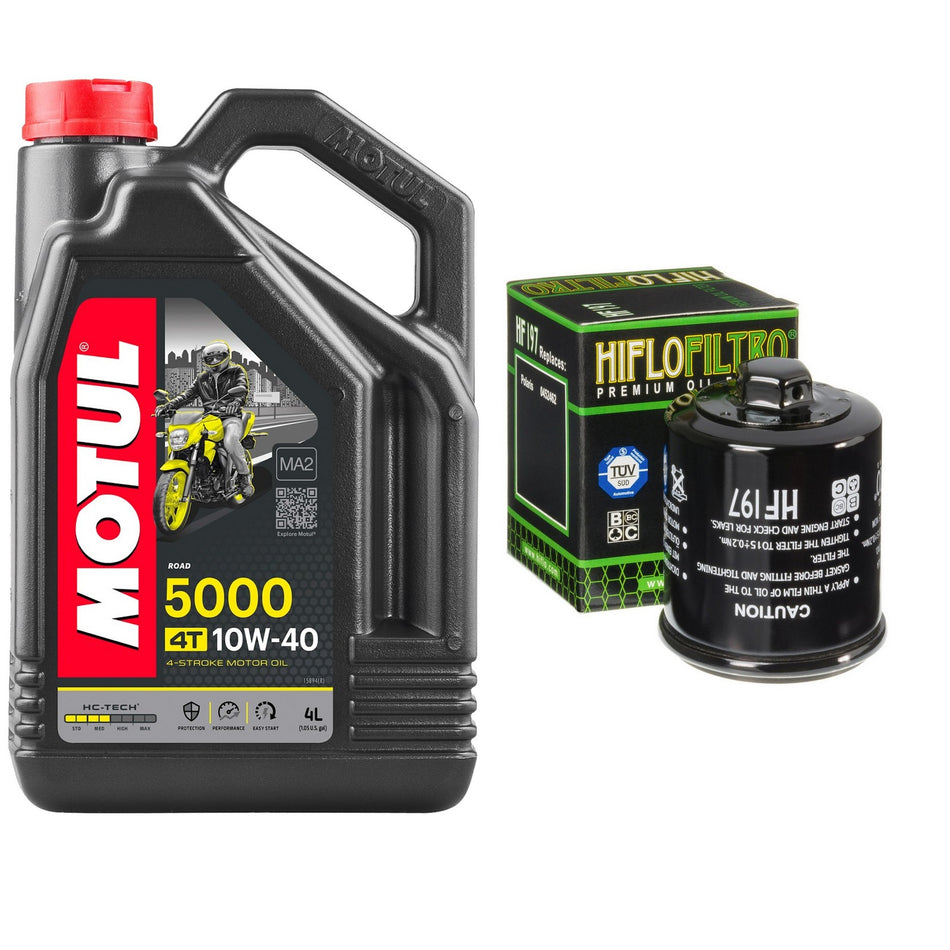 Motul 5000 10w40 4L Oil & HF197 Oil Filter Kit
