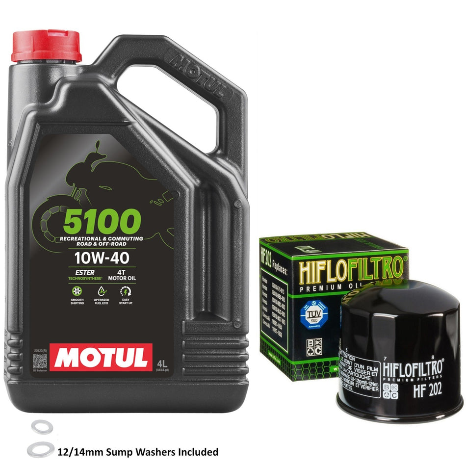 Motul 5100 10w40 4L Oil & HF202 Oil Filter Kit