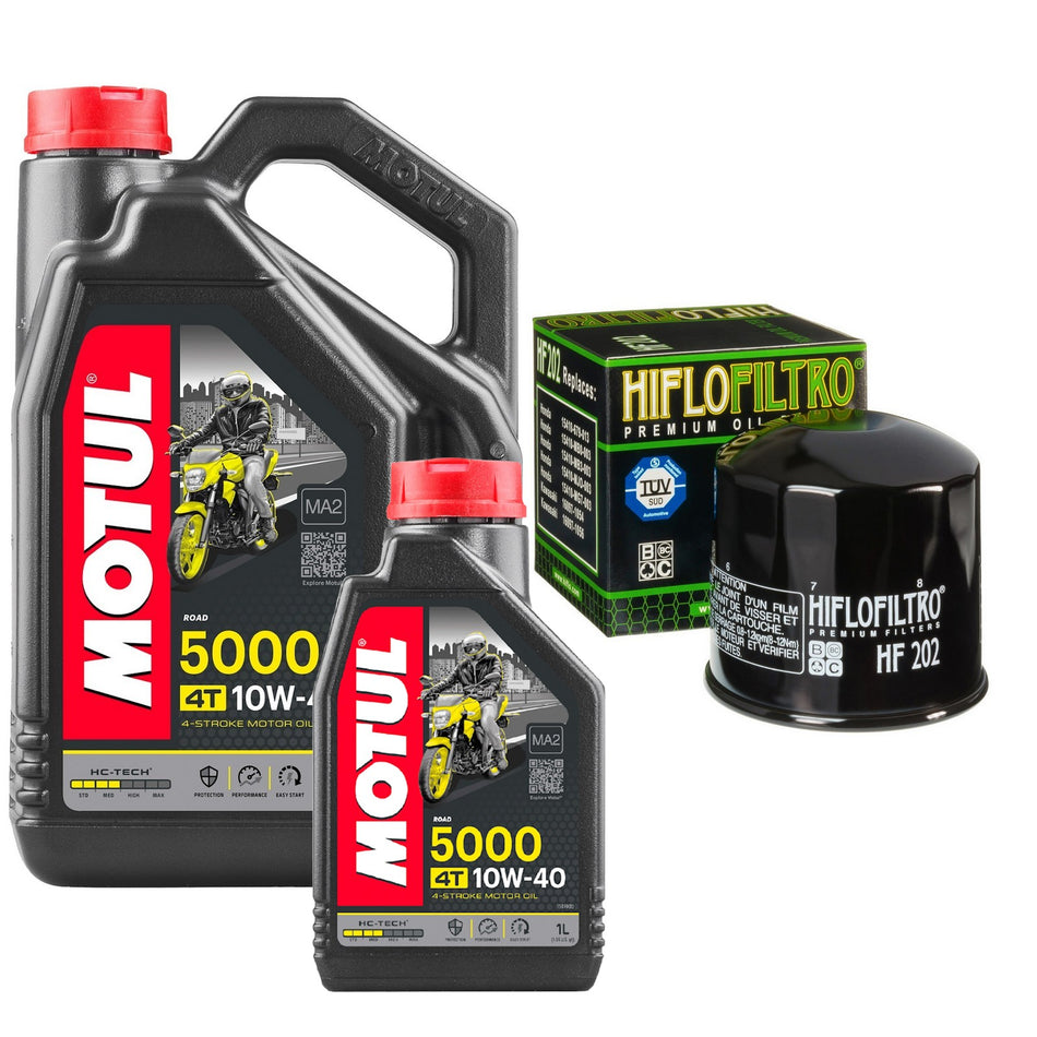 Motul 5000 10w40 5L Oil & HF202 Oil Filter Kit