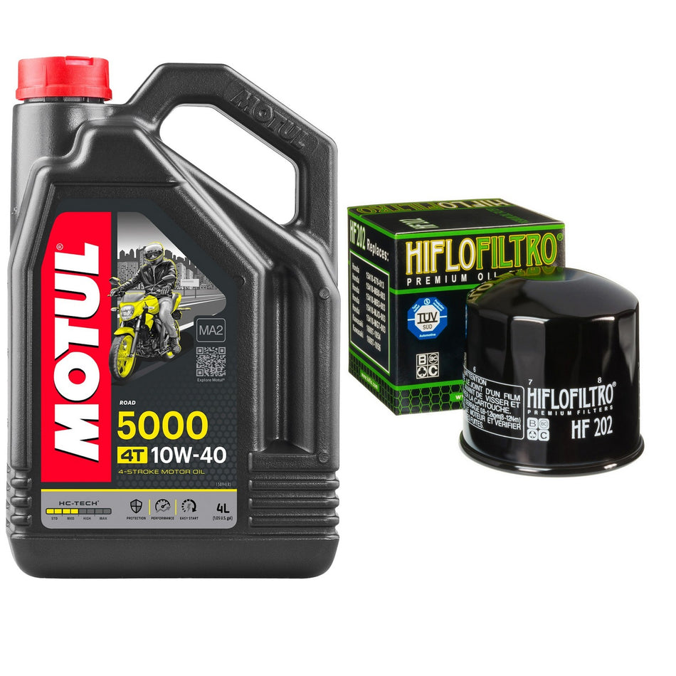 Motul 5000 10w40 4L Oil & HF202 Oil Filter Kit