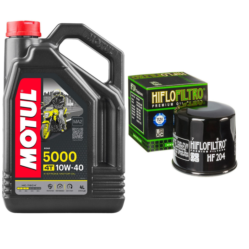 Motul 5000 10w40 4L Oil & HF204 Oil Filter Kit