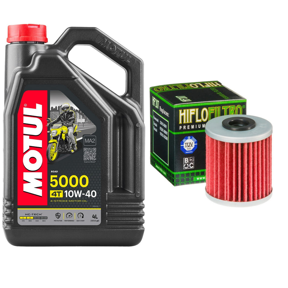 Motul 5000 10w40 4L Oil & HF207 Oil Filter Kit