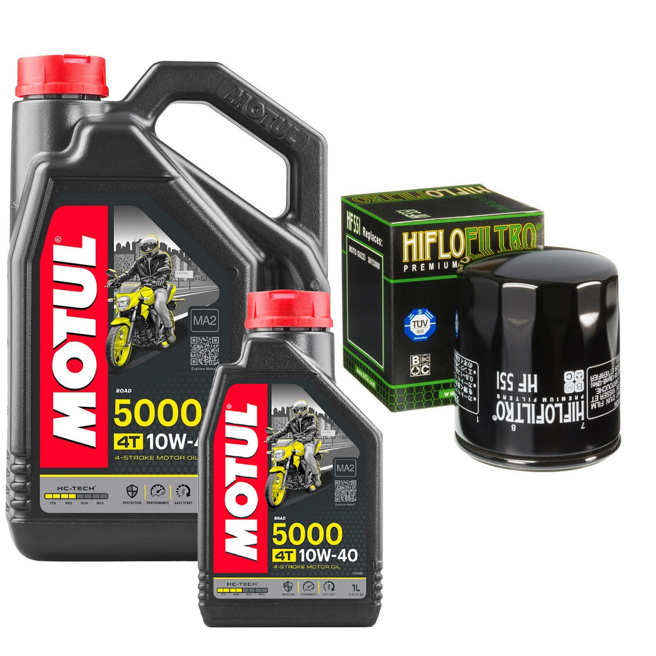 Motul 5000 10w40 5L Oil & HF551 Oil Filter Kit