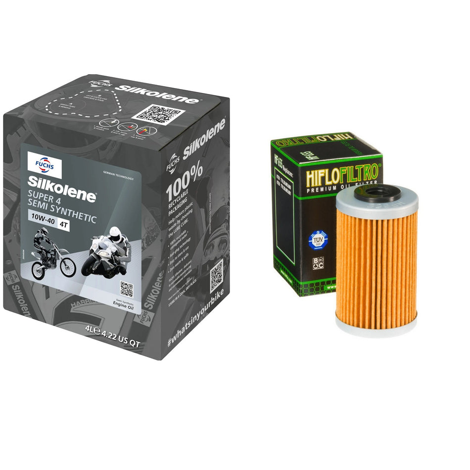 Silkolene Super4 10w40 4L Oil & HF655 Oil Filter Kit