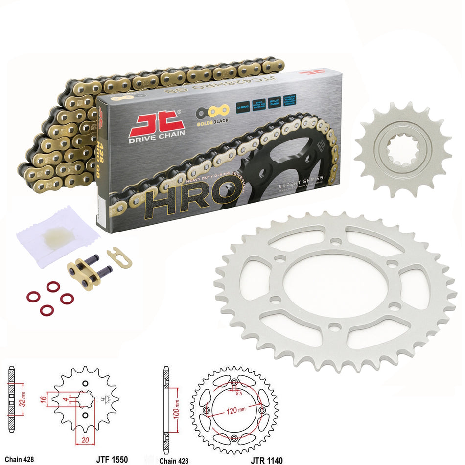 JT HRO 428x142 Gold Chain with JTF1550.14 & JTR1140.63 Sprocket Kit