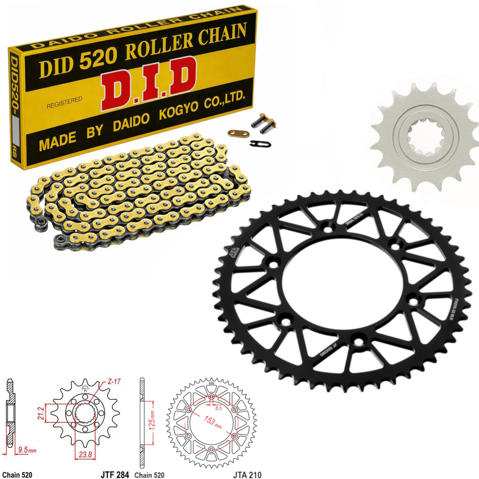 DID GB 520x114 Gold Chain with JTF284.13SC & JTA210.49BLK Sprocket Kit