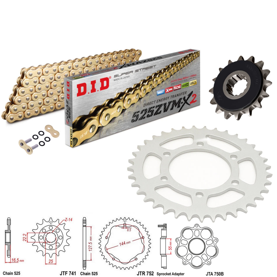 DID ZVMX 525x106 Gold Chain with JTF741.15RB & JTA750B & JTR752.42 Sprocket Kit