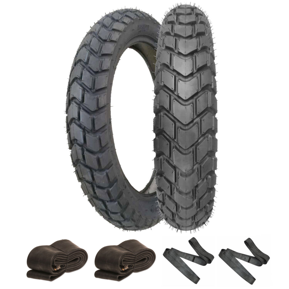 Kenda K6318 Tyre Pair 90/90-19 & 130/70-18 with Inner Tubes & Rim Tapes