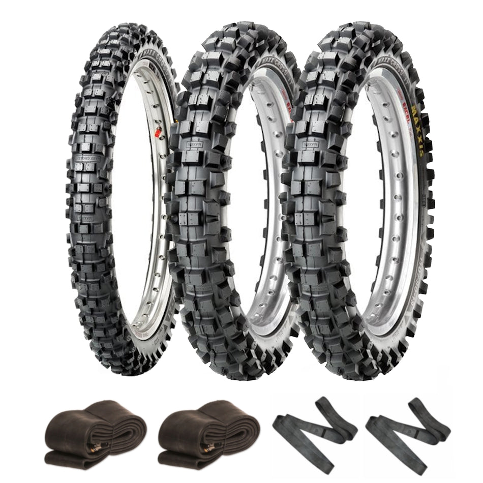 80/100-21 M7304 & 100/90-19 x2 M7305 Maxxis MX Tyre Pairs Inc Inner Tubes